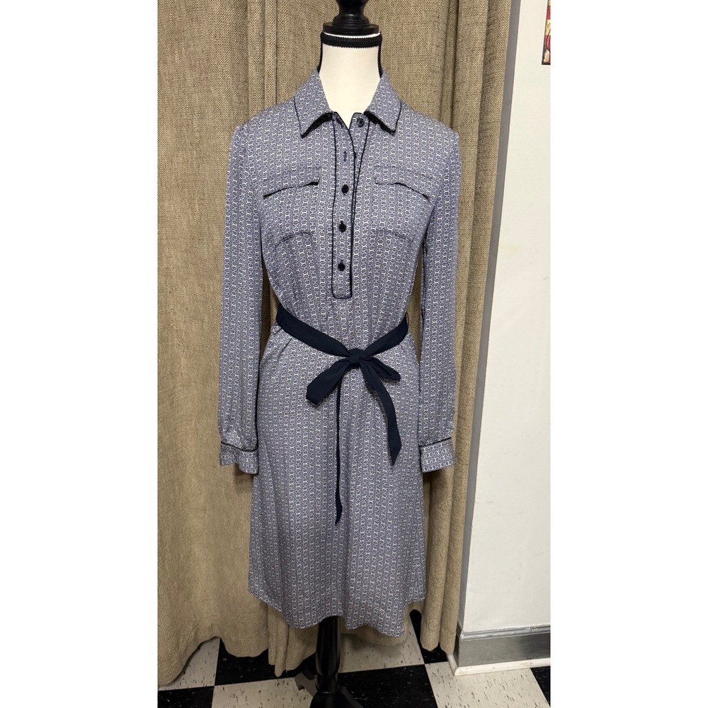 Tory Burch Christelle Silk Shirt Dress Chain Print Blue White Size 0